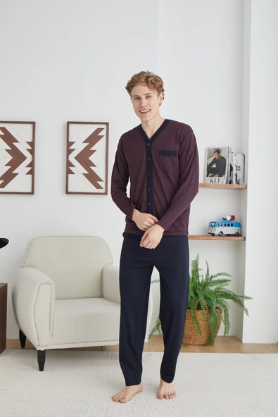 Kocabey 9252 Erkek  V Yaka Boydan Düğmeli Pijama Takımı - Resim 3