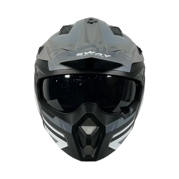 Sway X1-X Seul Track Modüler Full Face Çene Sökülebilen Motosiklet Kaskı 2XL Beden Siyah Gri - Resim 3