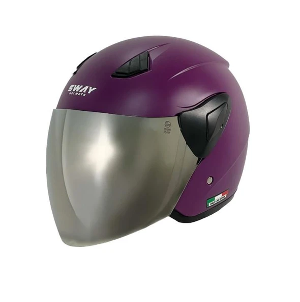 Sway Xbyc 633 Solıd Şeffaf Vizörlü Yarım Motosiklet Scooter Kaskı XLarge Beden Mürdüm - 3