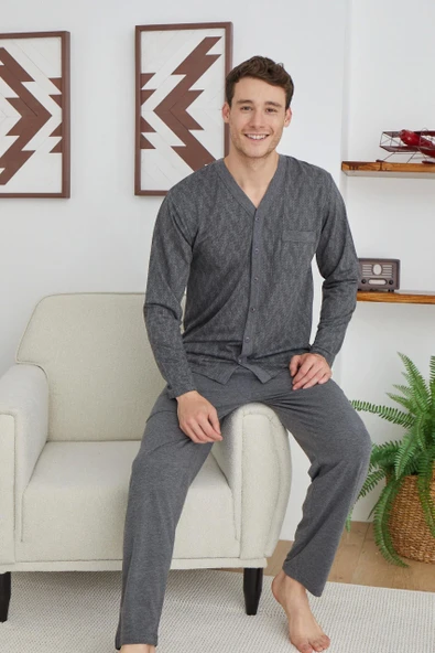 Kocabey 9252 Erkek  V Yaka Boydan Düğmeli Pijama Takımı ürün görseli 1