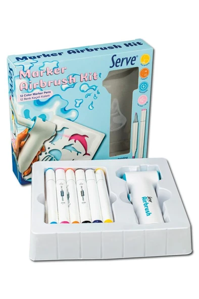 Serve Marker Airbrush Kit - 12 Adet Keçeli Kalem ürün görseli 1