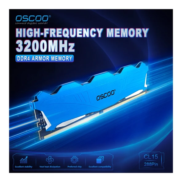 Oscoo Blue Armor T200 16GB 3200MHZ CL22 Ddr4 1.2V Ram - Resim 2