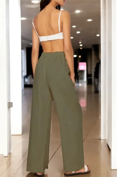 Beli Bağcıklı Şık Keten Pantolon - 2