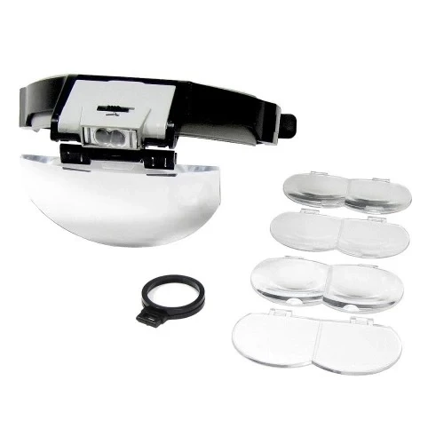 Lens Takmalı 5 Lenslı , Led Lambalı Şapka Tip Büyüteç - Resim 3