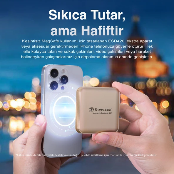 Transcend TS2TESD420G 2TB, USB,Type C, 20Gbps, 2000MB/s Magsafe Taşınabilir Harici SSD - Gold - 3