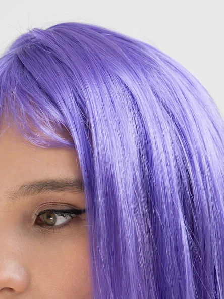 Lila Renk Uzun Düz Parti Peruğu - Resim 4