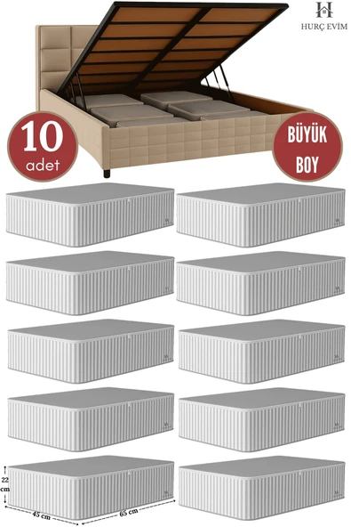 Jasper Antrasit Çizgili Büyük Boy Baza Altı Ve Çekyat Hurç - 65x45x22 Cm - Organizer. - Resim 3