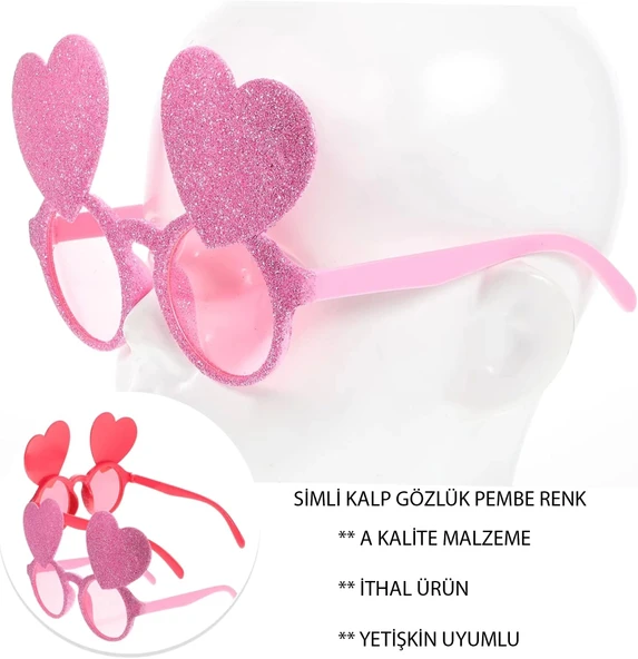 Pembe Renk Sim İşlenmiş Kalp Figürlü Parti Gözlüğü - 1