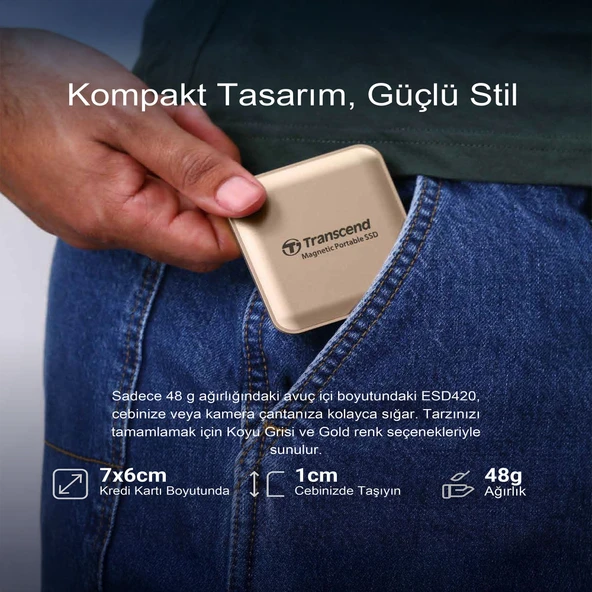 Transcend TS2TESD420G 2TB, USB,Type C, 20Gbps, 2000MB/s Magsafe Taşınabilir Harici SSD - Gold - 5