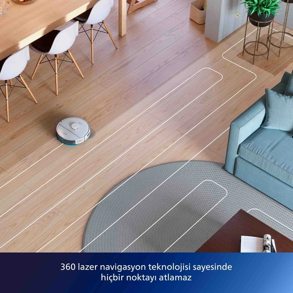 Philips XU2100/20 2000 Serisi Islak Kuru Moplu İstasyonlu Robot Süpürge, HomeRun Uygulaması, LDS Radar Navigasyon, Beyaz, - Resim 3