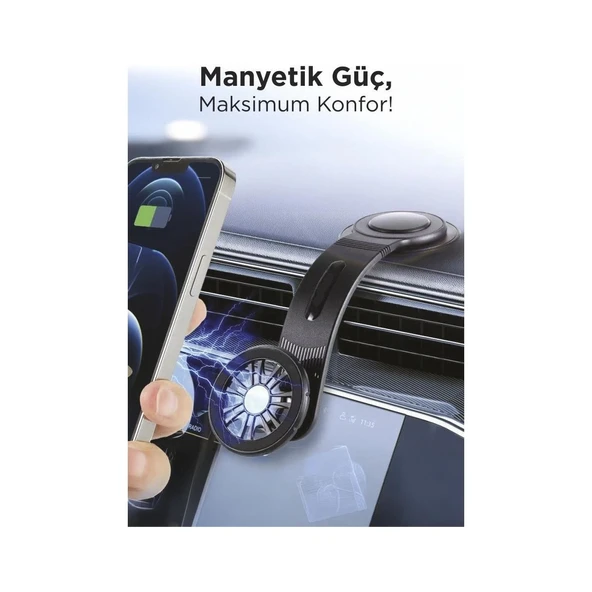 JX-057 Siyah Güçlü Manyetik 360° Dönebilen, Esnek, Yapışkan Tabanlı, Sarsıntı Önleyici Araç Içi Telefon Tutucu - 2