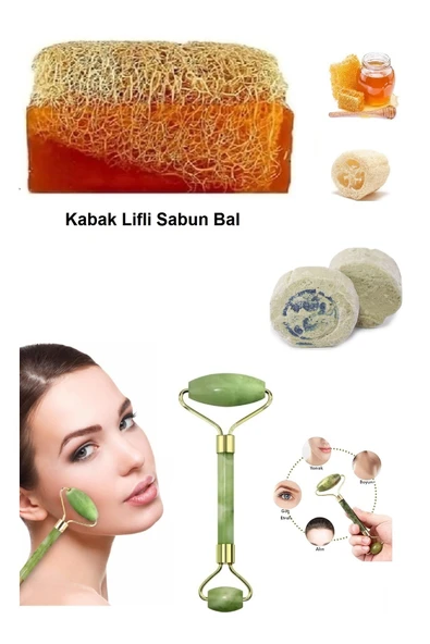 3'lü Doğal Set Kabak Lifli Ballı Sabun Peeling Sivilce Kararma Leke Ruşur Taşı Yüz Masaj Aleti ürün görseli 1