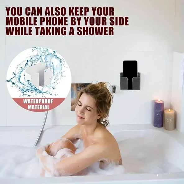 Duvara Monte Edilen Uzaktan Kumanda,Telefon Tutucu,Delikli Yapışkanlı Telefon Standı, Yatak Odası, Mutfak, Banyo, Ofis için Telefon Şarj Standı ve Uzaktan Kumanda Saklama Kutusu - Resim 3