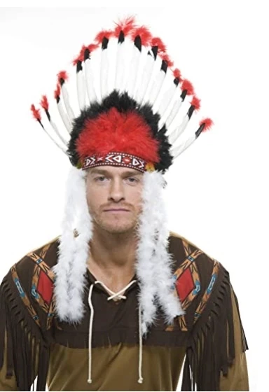 Beyaz Tüylü Siyah Kırmızı Büyük Hintli Kızılderili Başlığı - Resim 6