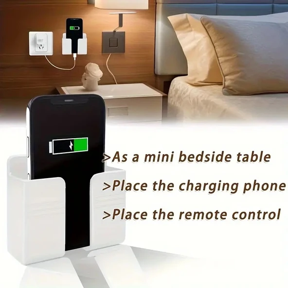 Duvara Monte Edilen Uzaktan Kumanda,Telefon Tutucu,Delikli Yapışkanlı Telefon Standı, Yatak Odası, Mutfak, Banyo, Ofis için Telefon Şarj Standı ve Uzaktan Kumanda Saklama Kutusu - Resim 6