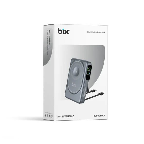 Bix TPB16 10000 mAh Hızlı Şarj MagSafe 6 sı 1 Arada OLED Ekranlı Kablosuz Powerbank Gri - Resim 7