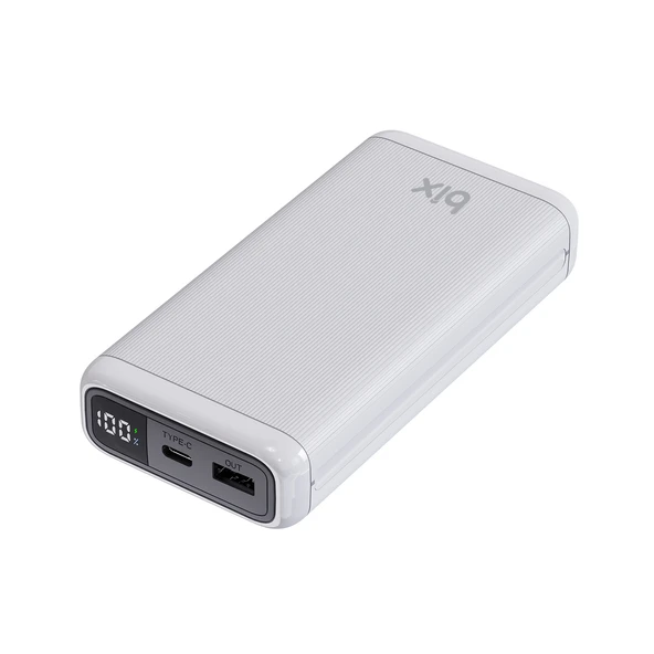 Bix PB204 20000mAh USB-A 22.5W ve Type-C PD 20W Çift Çıkışlı LED Ekranlı Powerbank Beyaz - Resim 3