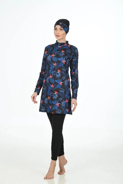 3315  Bayan Yaprak Desenli Tesettür Mayo ürün görseli 1