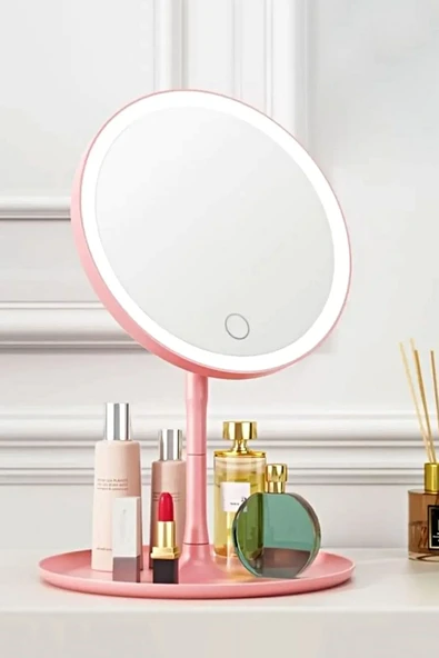 Tilbe Home LED Işıklı Dokunmatik USB Masaüstü Yuvarlak Makyaj Aynası 3 Renkli Işıklı Still Ayarlanabilir Ayna ürün görseli 1