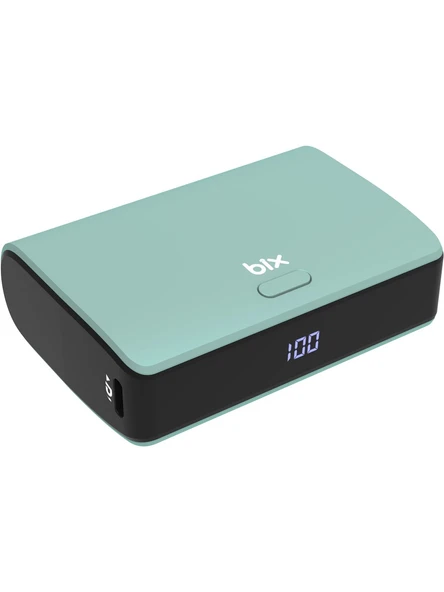 Bix PB106 10000mAh PD20W Type-C USB-A SCP 22.5W Çift Çıkışlı LED Göstergeli Kauçuk Kaplama Cep Boy Mini Powerbank Yeşil ürün görseli 1