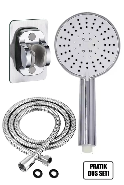 Tilbe Home 5 Fonksiyonlu Duş Başlığı Seti + Spiral İp Örgülü Duş Hortumu + Yapışkanlı Mafsal Tutacak Eko Set - Resim 4