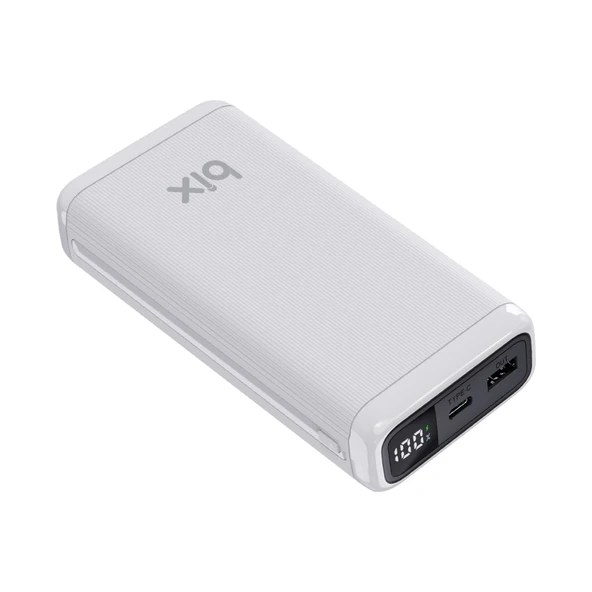 Bix PB204 20000mAh USB-A 22.5W ve Type-C PD 20W Çift Çıkışlı LED Ekranlı Powerbank Beyaz - Resim 2