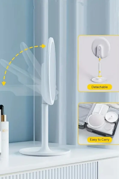 Tilbe Home LED Işıklı Dokunmatik USB Masaüstü Yuvarlak Makyaj Aynası 3 Renkli Işıklı Ayarlanabilir Still Ayna - Resim 4