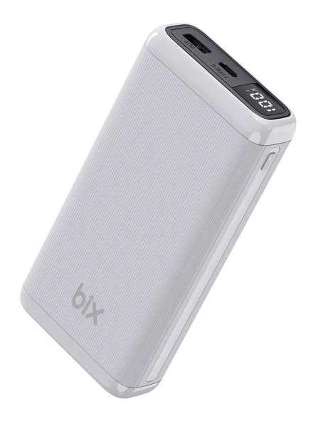 Bix PB204 20000mAh USB-A 22.5W ve Type-C PD 20W Çift Çıkışlı LED Ekranlı Powerbank Beyaz ürün görseli 1