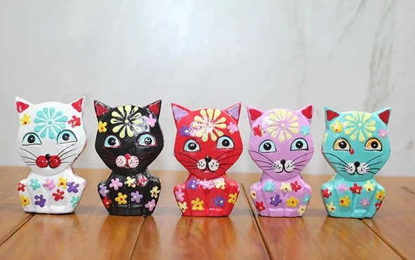 Ahşap 5'li Kedi Seti Polos:5 ürün görseli