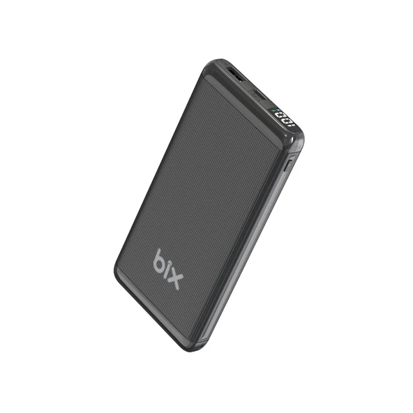 Bix BXPB107 10000mAh 20W PD Type-C ve USB-A QC 22.5W Çift Çıkışlı LED Ekranlı Hızlı Şarj Powerbank Siyah ürün görseli 1