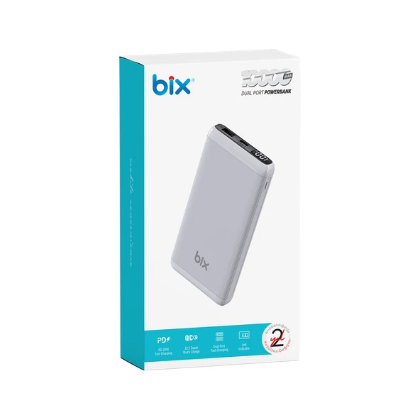 Bix BXPB107 10000mAh 20W PD Type-C ve USB-A QC 22.5W Çift Çıkışlı LED Ekranlı Hızlı Şarj Powerbank Beyaz - Resim 4