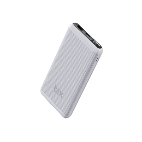 Bix BXPB107 10000mAh 20W PD Type-C ve USB-A QC 22.5W Çift Çıkışlı LED Ekranlı Hızlı Şarj Powerbank Beyaz ürün görseli 1