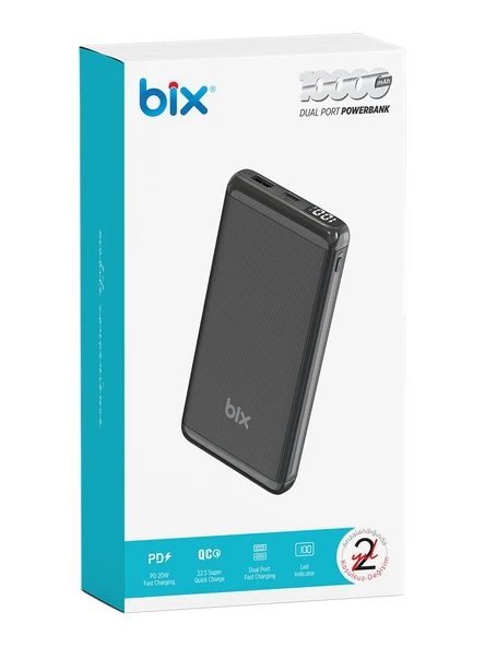 Bix BXPB107 10000mAh 20W PD Type-C ve USB-A QC 22.5W Çift Çıkışlı LED Ekranlı Hızlı Şarj Powerbank Siyah - Resim 6