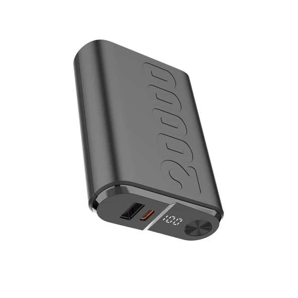 Bix TPB24 20000mAh PD 20W USB-C ve USB-A QC 3.0 Çift Portlu 22.5W Süper Hızlı Şarj Destekli ve Dijital Ekranlı Mini Powerbank Siyah - Resim 4