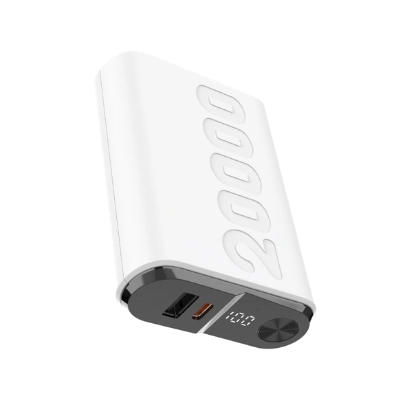 Bix TPB24 20000mAh PD 20W USB-C ve USB-A QC 3.0 Çift Portlu 22.5W Süper Hızlı Şarj Destekli ve Dijital Ekranlı Mini Powerbank Beyaz - 2
