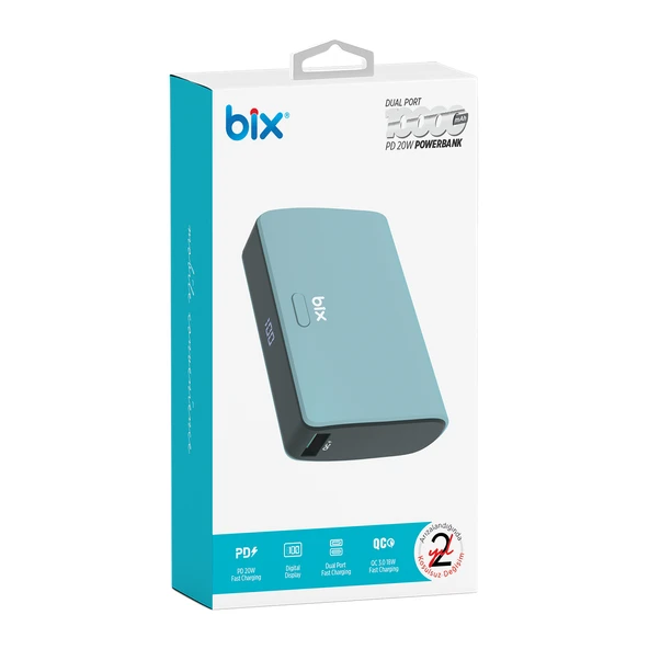 Bix PB106 10000mAh PD20W Type-C USB-A SCP 22.5W Çift Çıkışlı LED Göstergeli Kauçuk Kaplama Cep Boy Mini Powerbank Yeşil - Resim 8