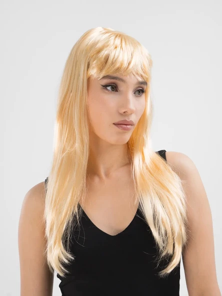 Platin Altın Dore Renk Uzun Düz Parti Peruğu - Resim 3