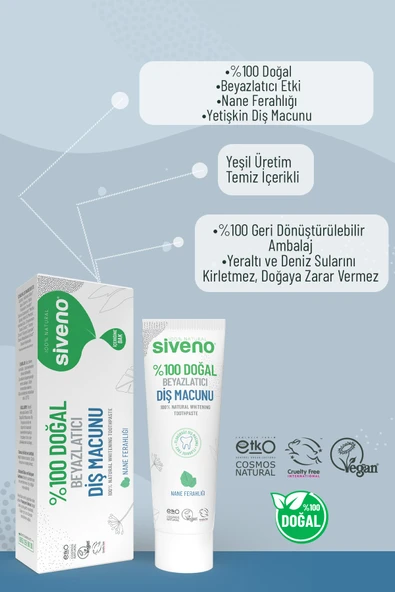 Siveno Doğal Diş Macunu Beyazlatıcı Nane Ferahlığı Florürsüz 65 gr - Resim 7