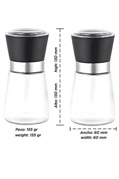 Tilbe Home 2’li Seramik Bıçaklı Baharat Öğütücü Orta Boy Cam Tuzluk Karabiber Değirmeni Tuz ve Baharat Öğütü - Resim 3