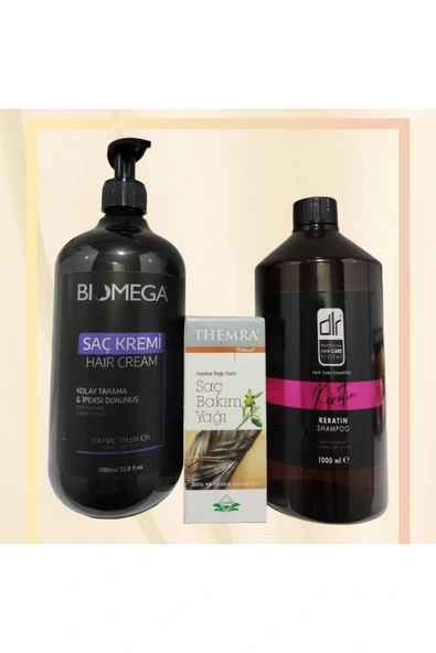 Jojoba özlü saç bakım yağı+ Saç Kremi 1lt + Keratin Şampuan 1 lt ürün görseli 1