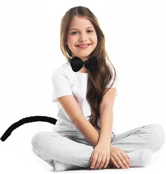 Peluş Siyah Renk Kuyruk Ve Papyon Yetişkin Çocuk Uyumlu - Resim 2