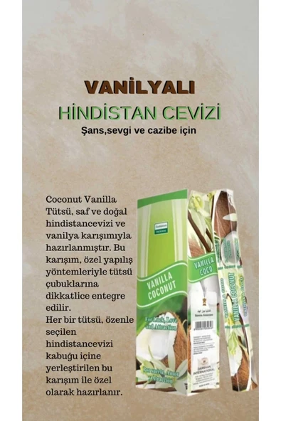 Vanilyalı Hindistan Cevizi ( Şans, Sevgi ve Cazibe ) Tütsüsü 20 Çubuk ürün görseli