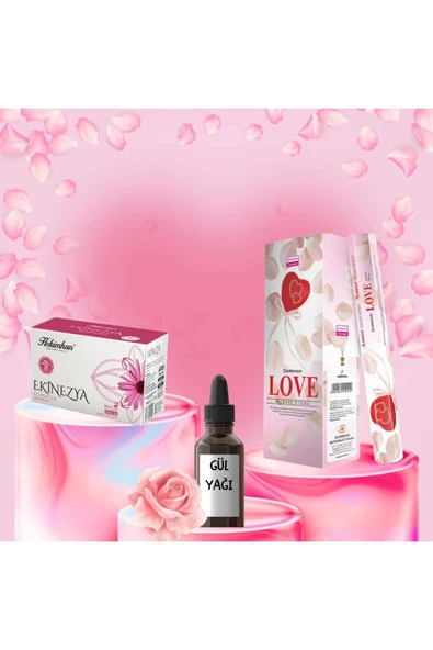 Sevgi Seti Love Tütsü 20 Çubuk + Gül  Yağı 20 ml + Ekinezya Çayı 20 Poşet ürün görseli