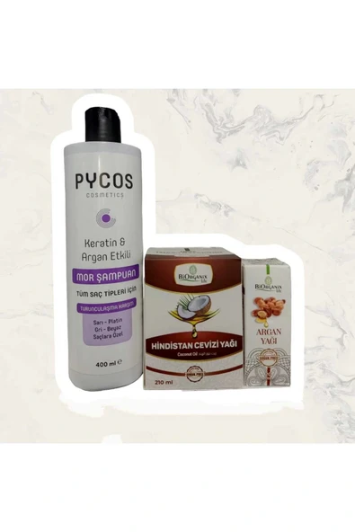 Hindistan cevizi yağı+argan yağı+ Keratin argan etkili mor şampuan ürün görseli