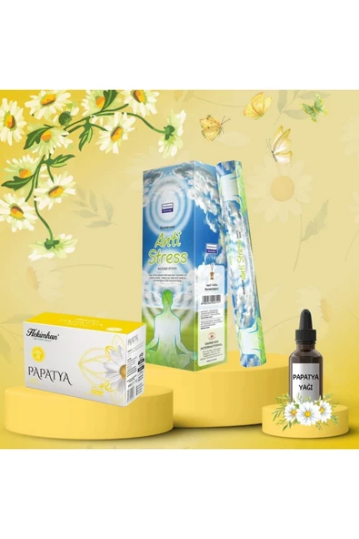 Papatya Antistress Seti Papatya Çayı 20 poşet + Papatya Yağı 20 ml + Antistress Tütsü 20 çubuk ürün görseli