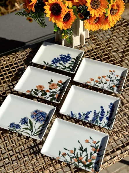 Porland Flower Garden 6 Kişilik Kare Pasta Tabağı 18x13CM 04PPO000225 - 5