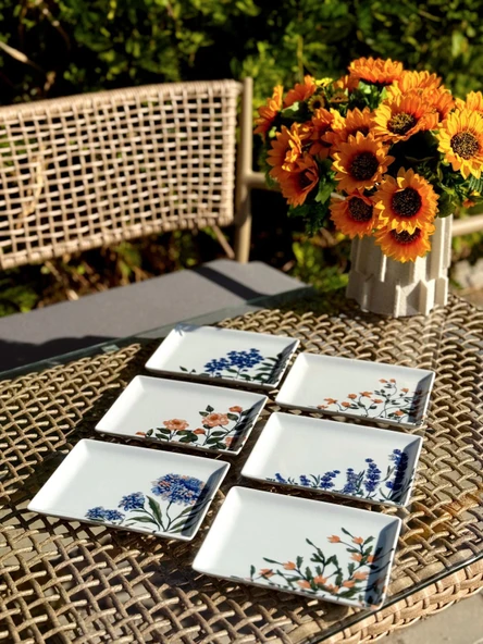 Porland Flower Garden 6 Kişilik Kare Pasta Tabağı 18x13CM 04PPO000225 - 2