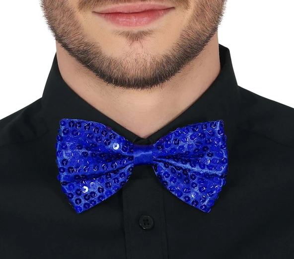 Gece Işıltısı Mavi Payetli Pullu Papyon 7x2 Cm - Resim 2