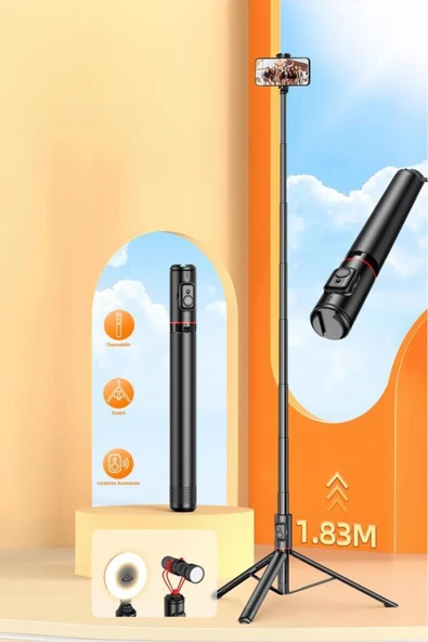 C10 Çok Amaçlı Tripod Kumandalı Selfie Çubuğu 183 Cm Siyah - 2