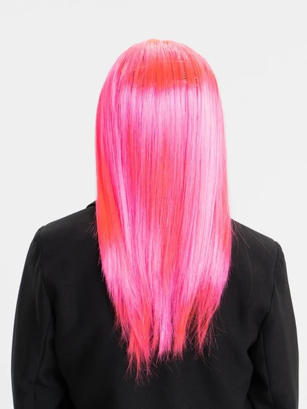 Şeker Pembesi Koyu Pembe Renk Uzun Düz Parti Peruğu - Resim 2